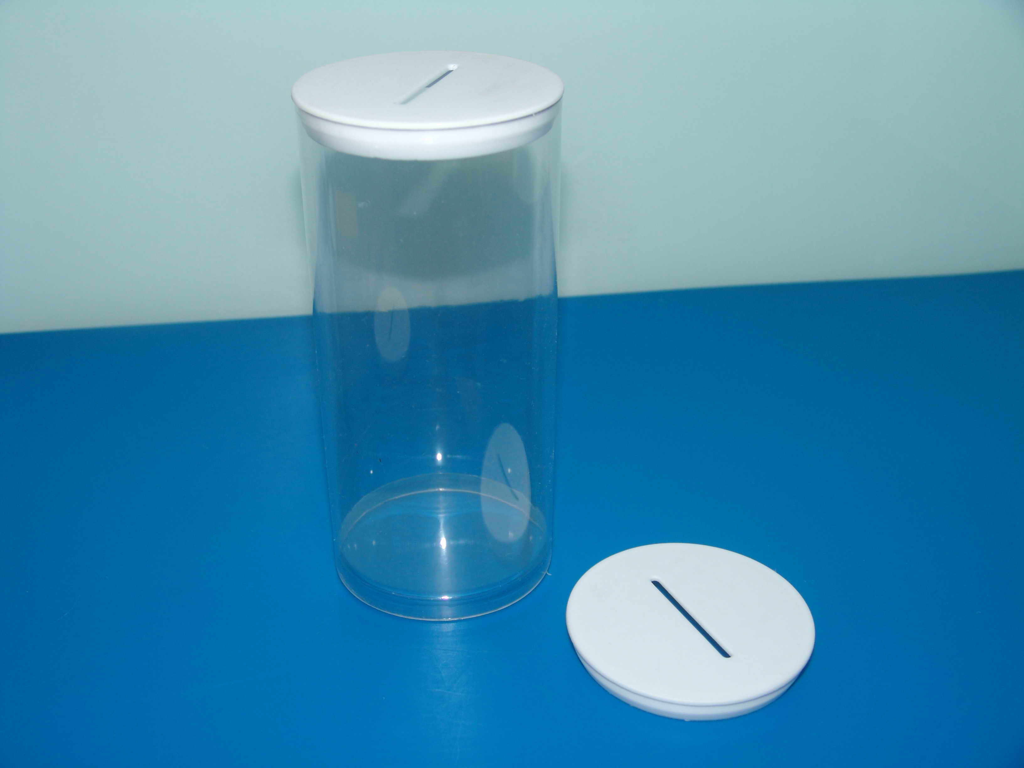 clear donation container and fun rasing can,clear plastic tubes,clear